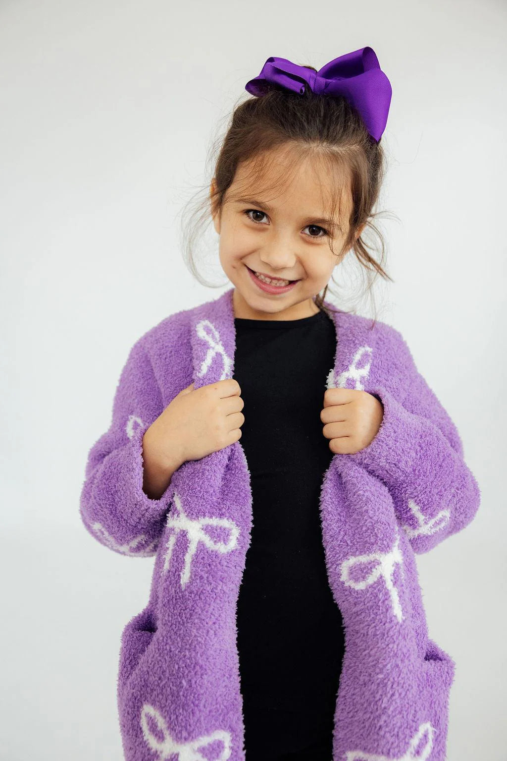 Purple Bow Cozy Cardigan