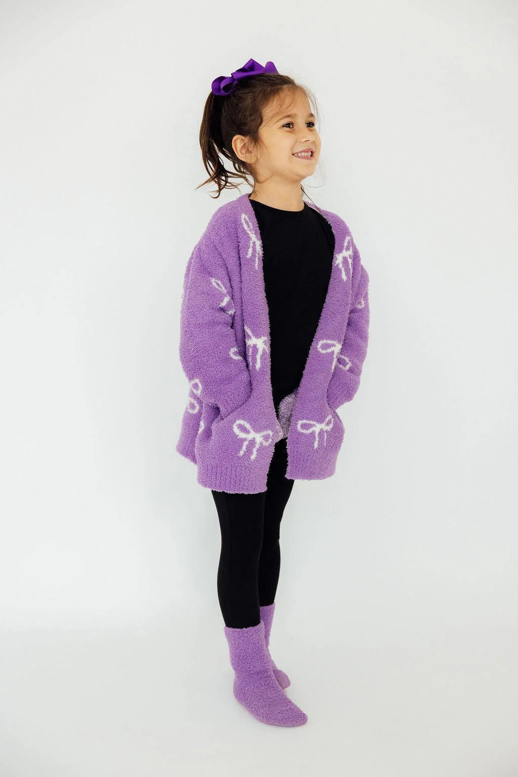 Purple Bow Cozy Cardigan