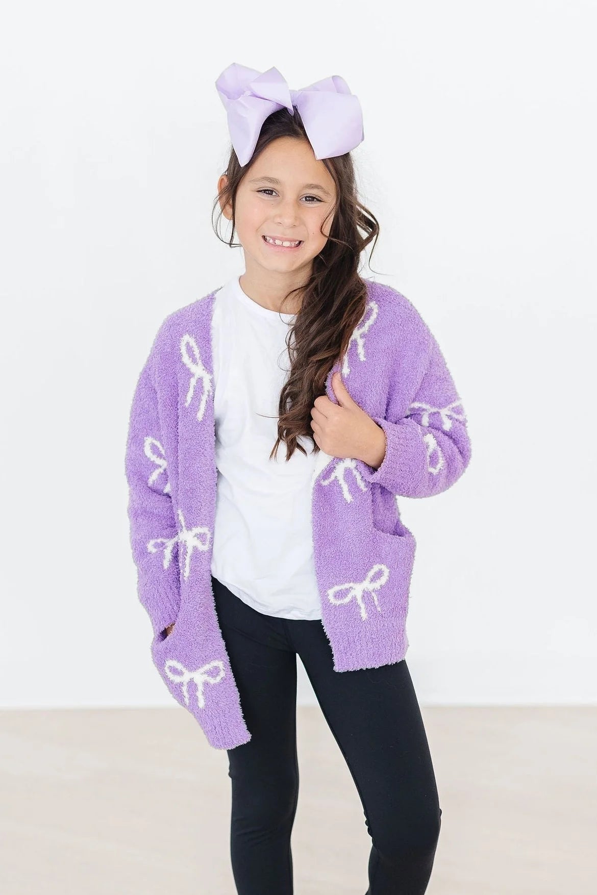 Purple Bow Cozy Cardigan