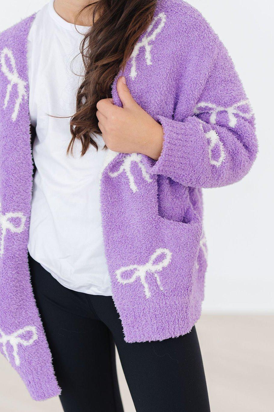 Purple Bow Cozy Cardigan
