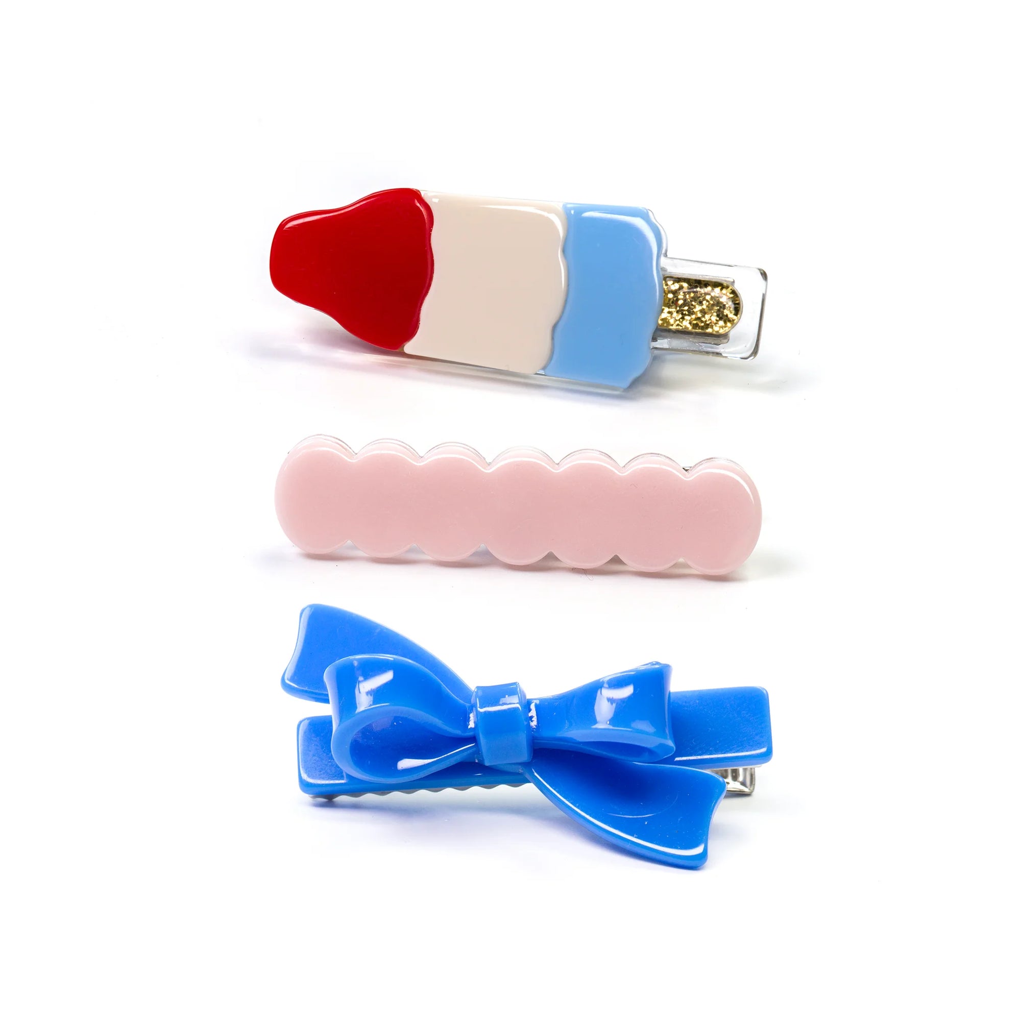 Popsicle Red Blue & Blue Bow Hair Clips