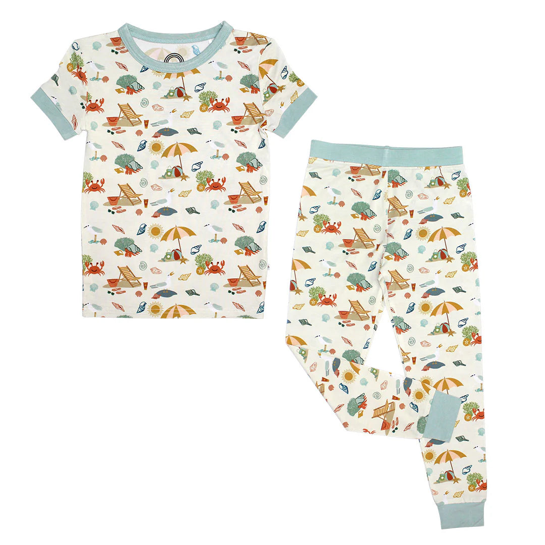 Beach Day Bamboo Short Sleeve Kids Pajama Pants Set