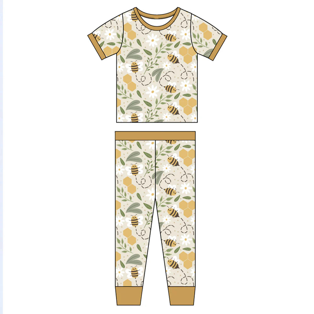 Happy Honey Bees Bamboo Short Sleeve Kids Pajama Pants Set