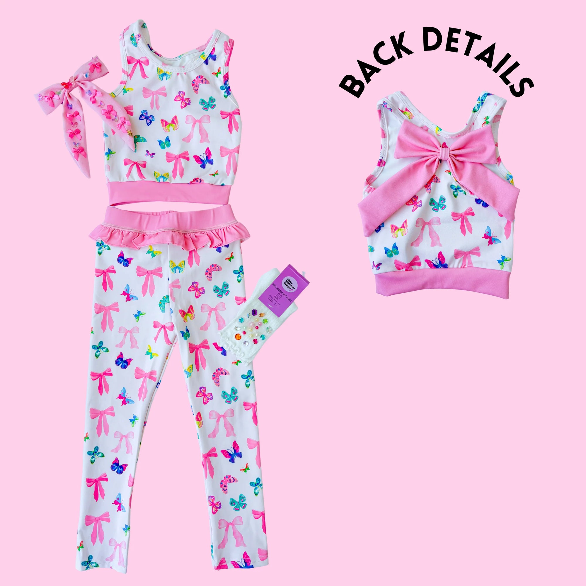 Bow and Butterfly Print Pant and Tank Athletic Set