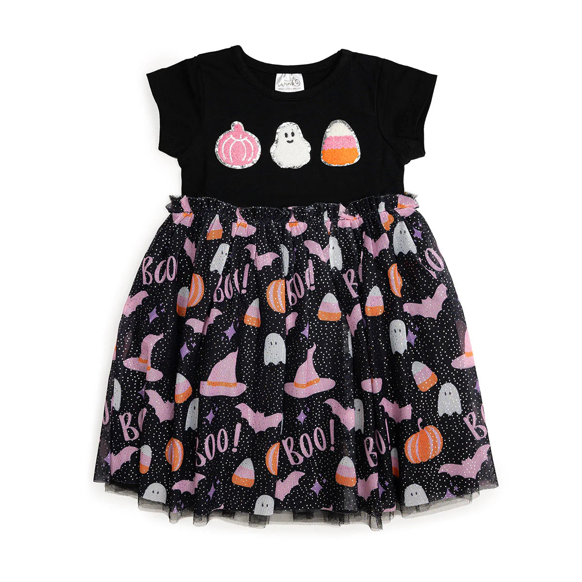 Boo Halloween Short Sleeve Tutu Dress