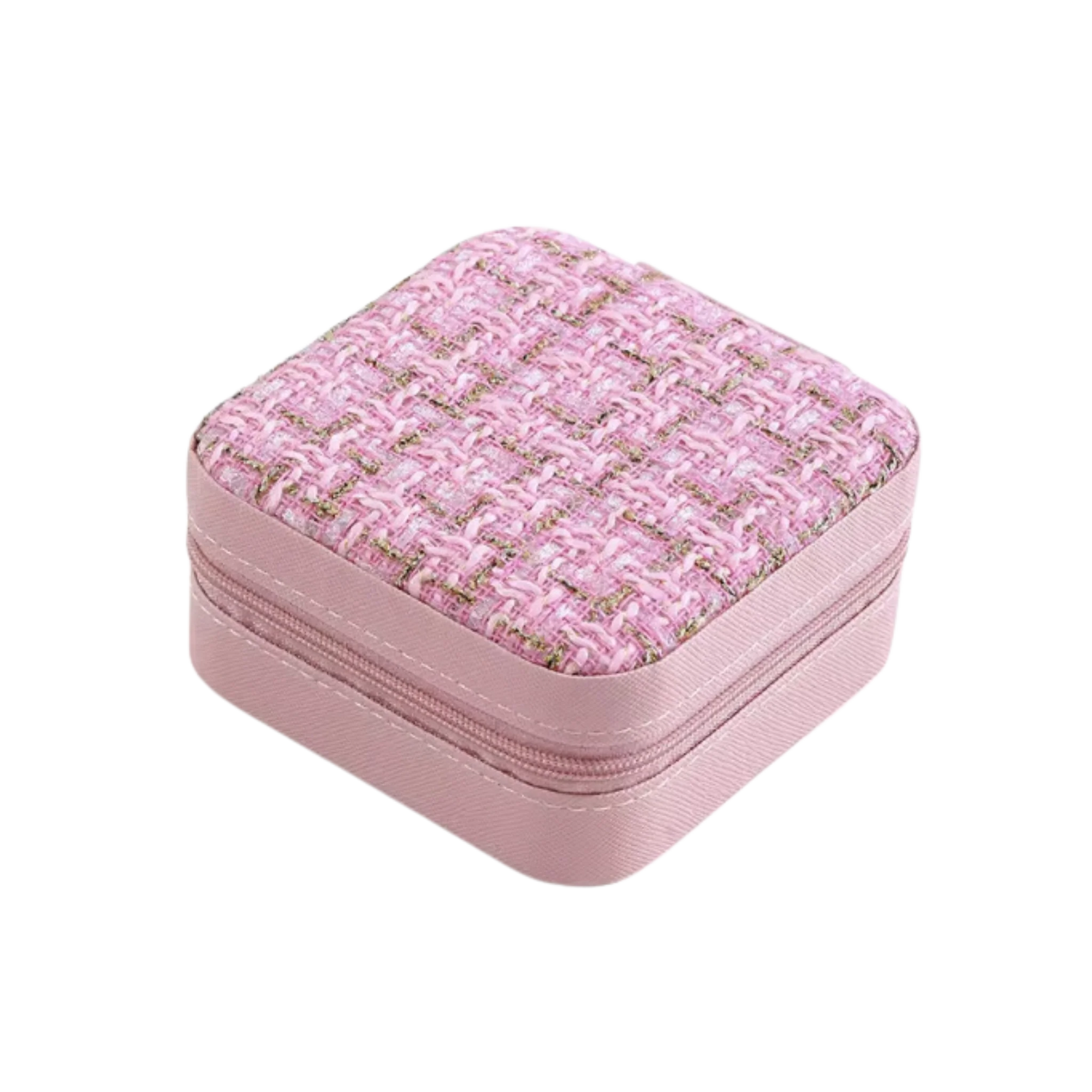 Pink Tweed Square Jewelry Case