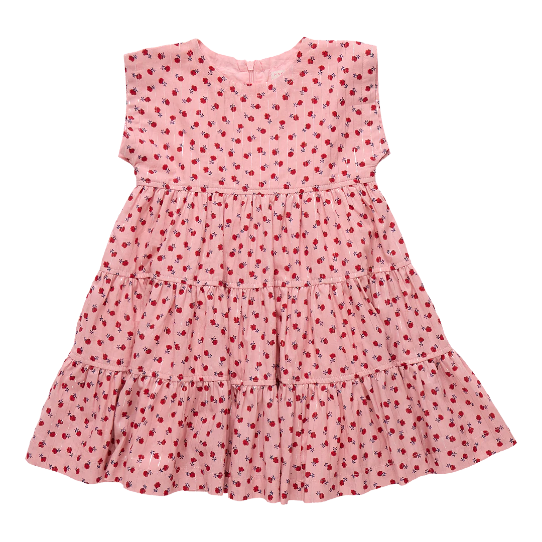 Peachy Dress in Pink Tiny Roses