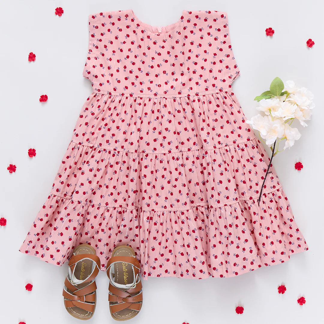 Peachy Dress in Pink Tiny Roses