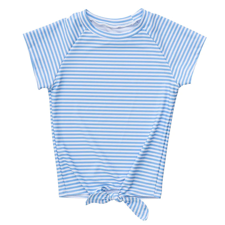 Powder Blue Sustainable Stripe Knot Rash Top