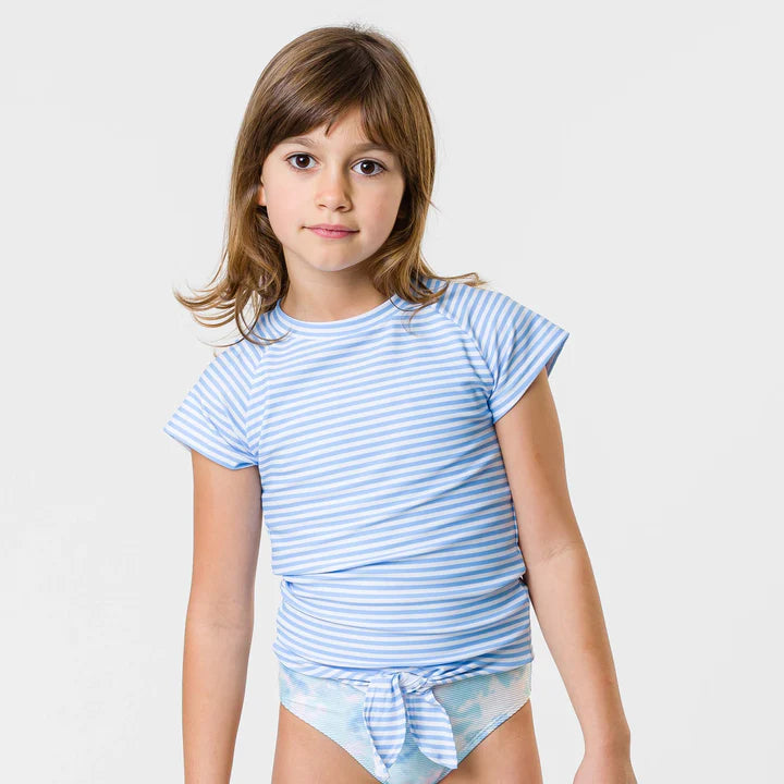 Powder Blue Sustainable Stripe Knot Rash Top