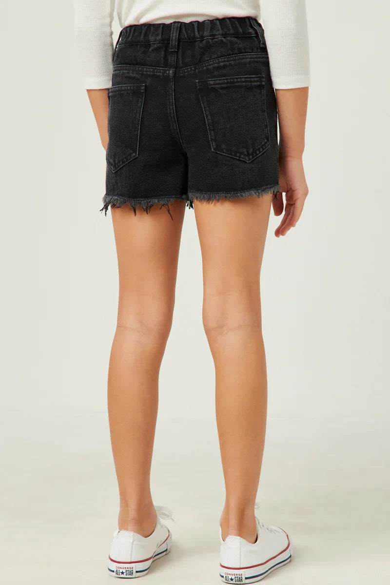 Floral Embroidered Frayed Denim Shorts