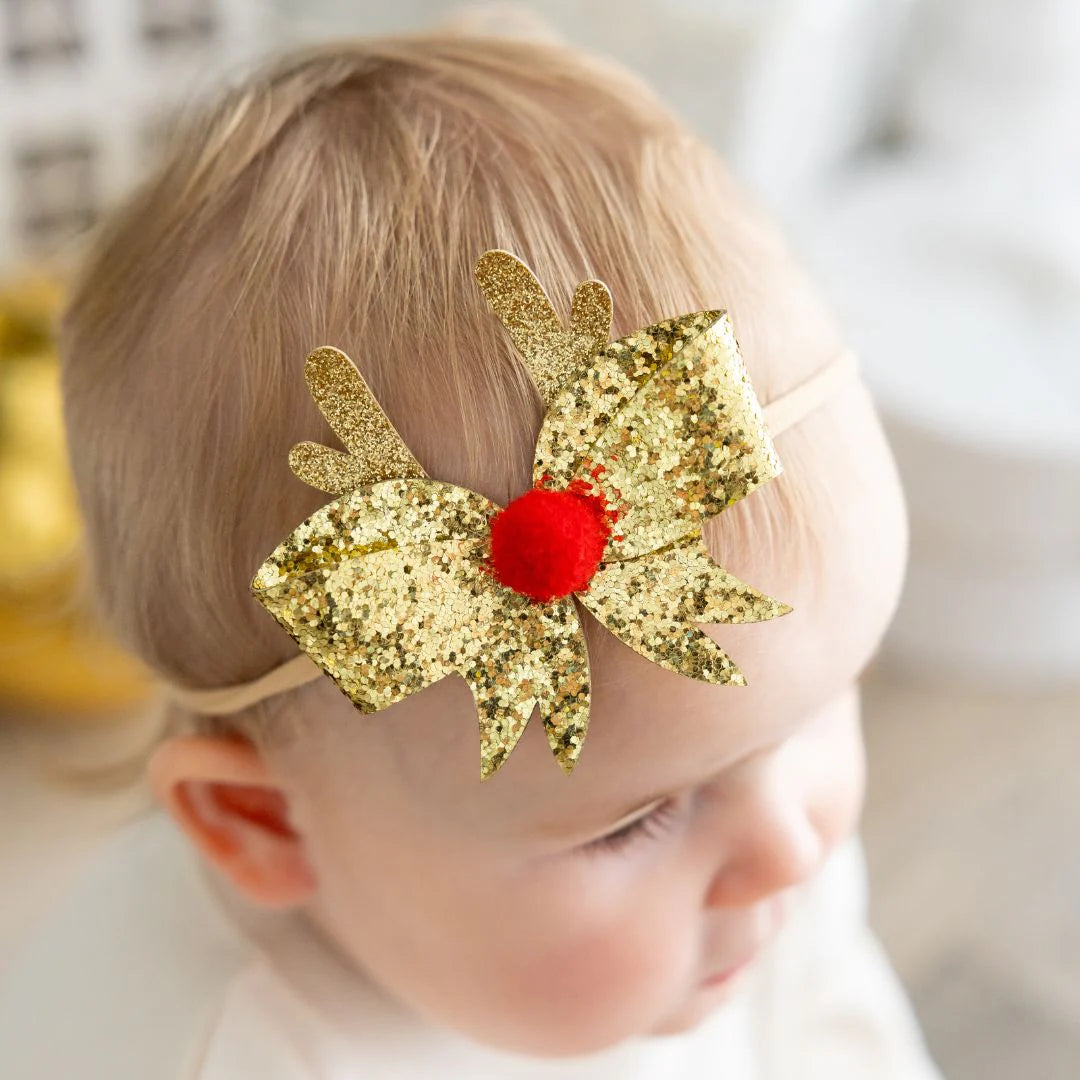 Reindeer Glitter Christmas Bow Baby Headband