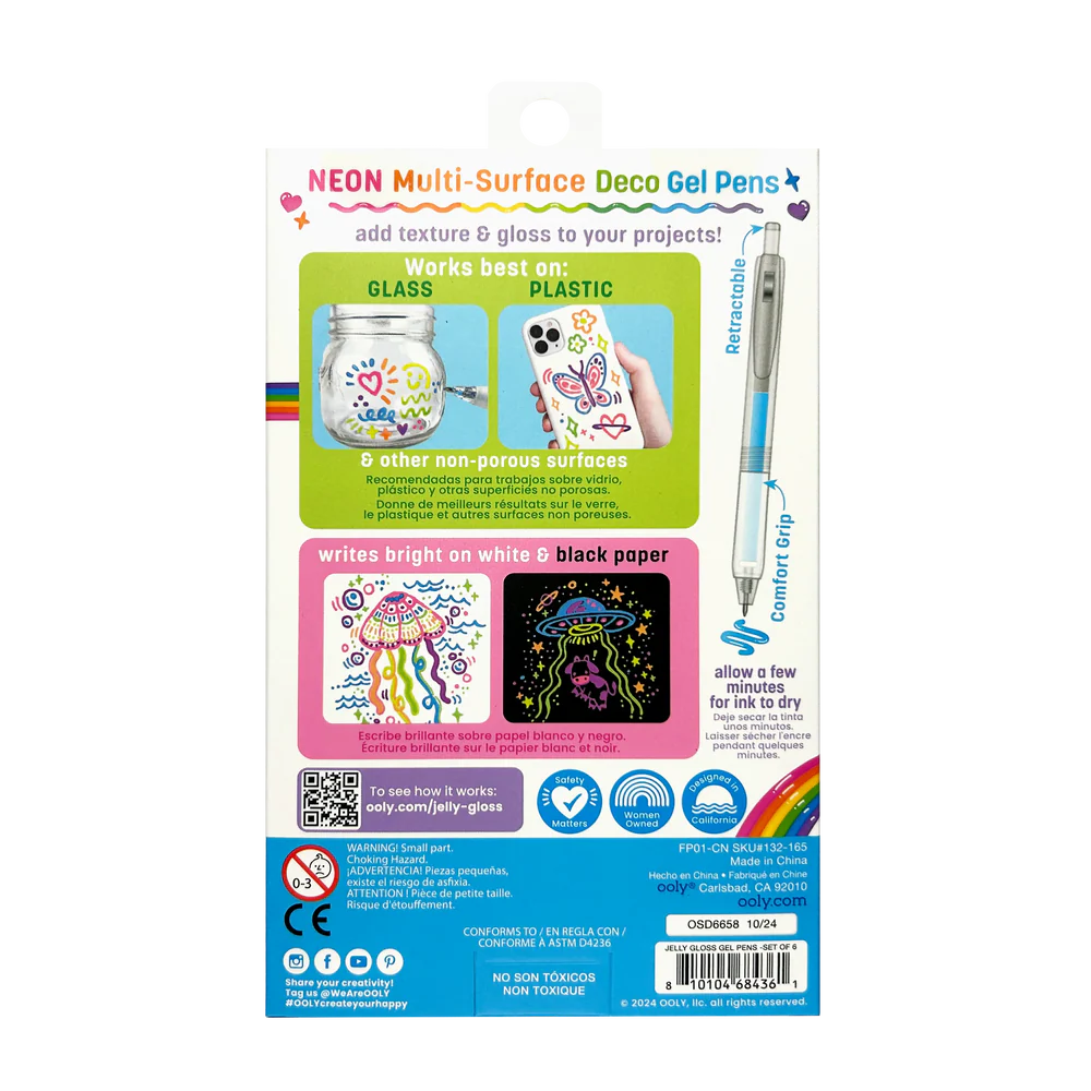 Jelly Gloss Neon Multi-Surface Deco Gel Pens (set of6)