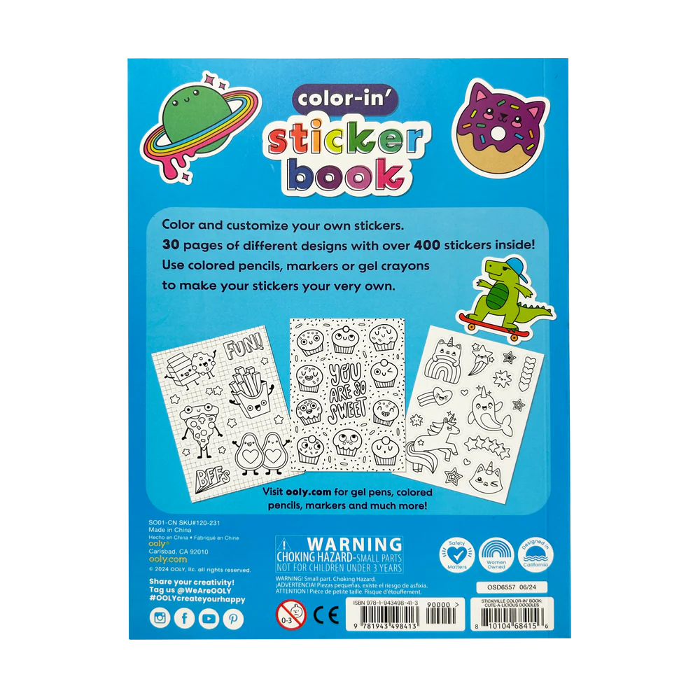 Stickiville Color-In’ Sticker Book: Cute-A-Licious Doodles