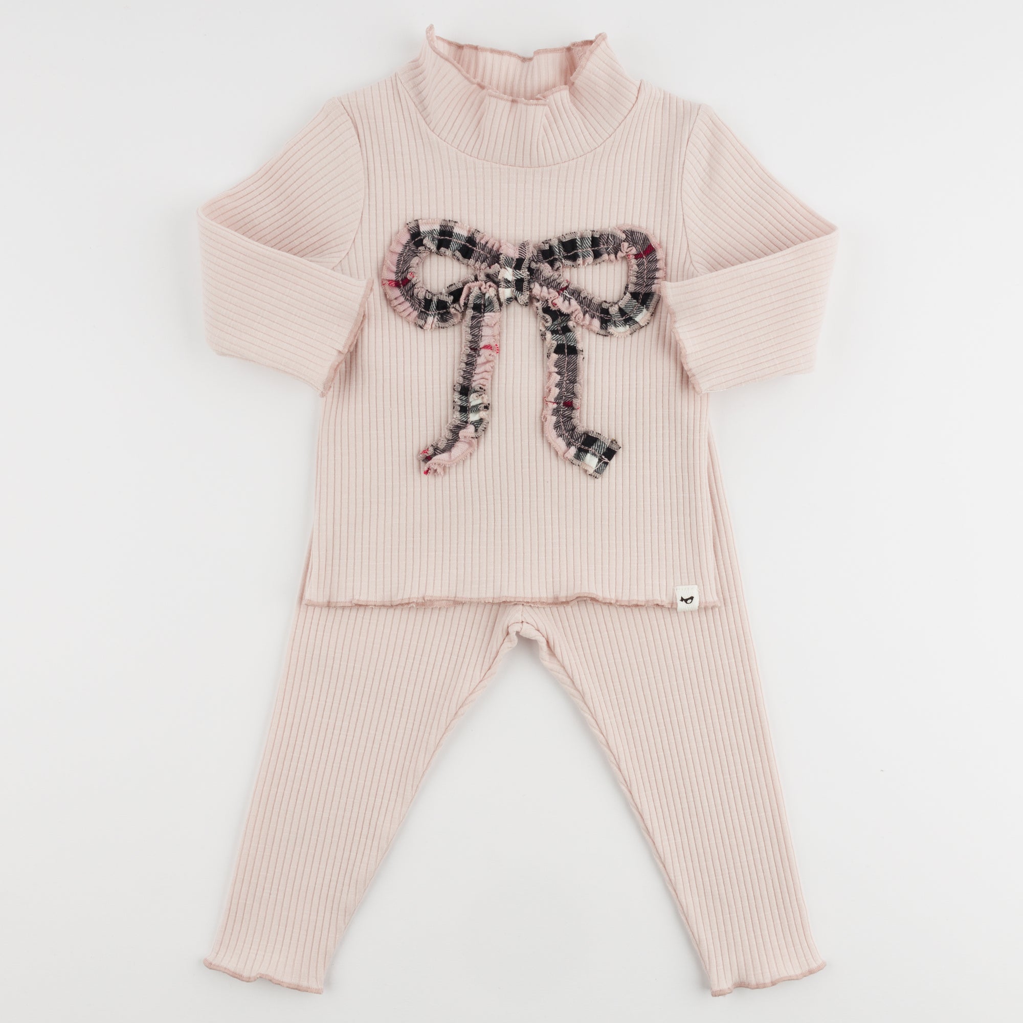 Pink Tartan Ruffle Bow Two Piece Set
