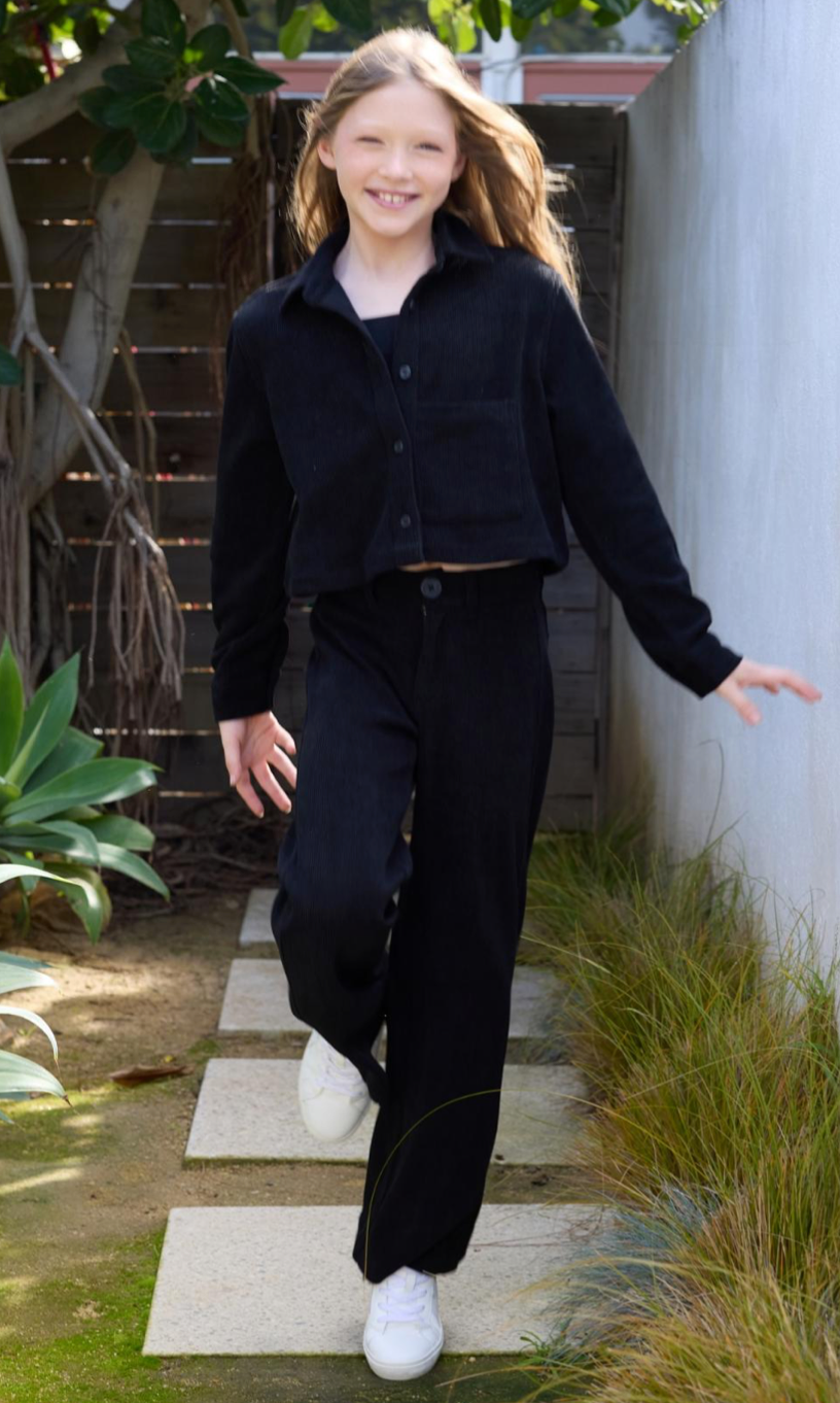 Black Crop Corduroy Button Up Jacket