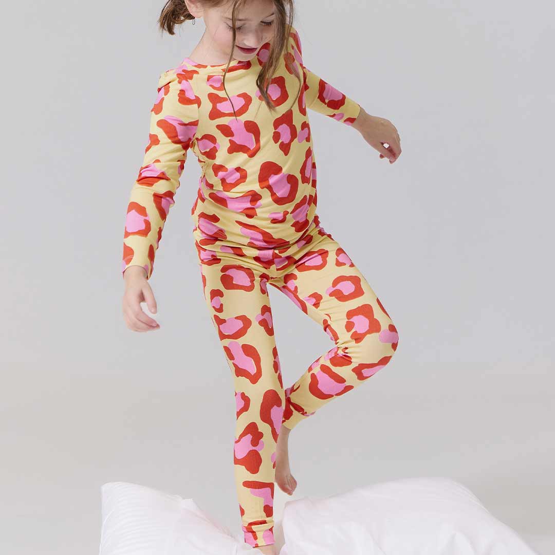 Yellow Oversized Leopard Kids Pajama Set