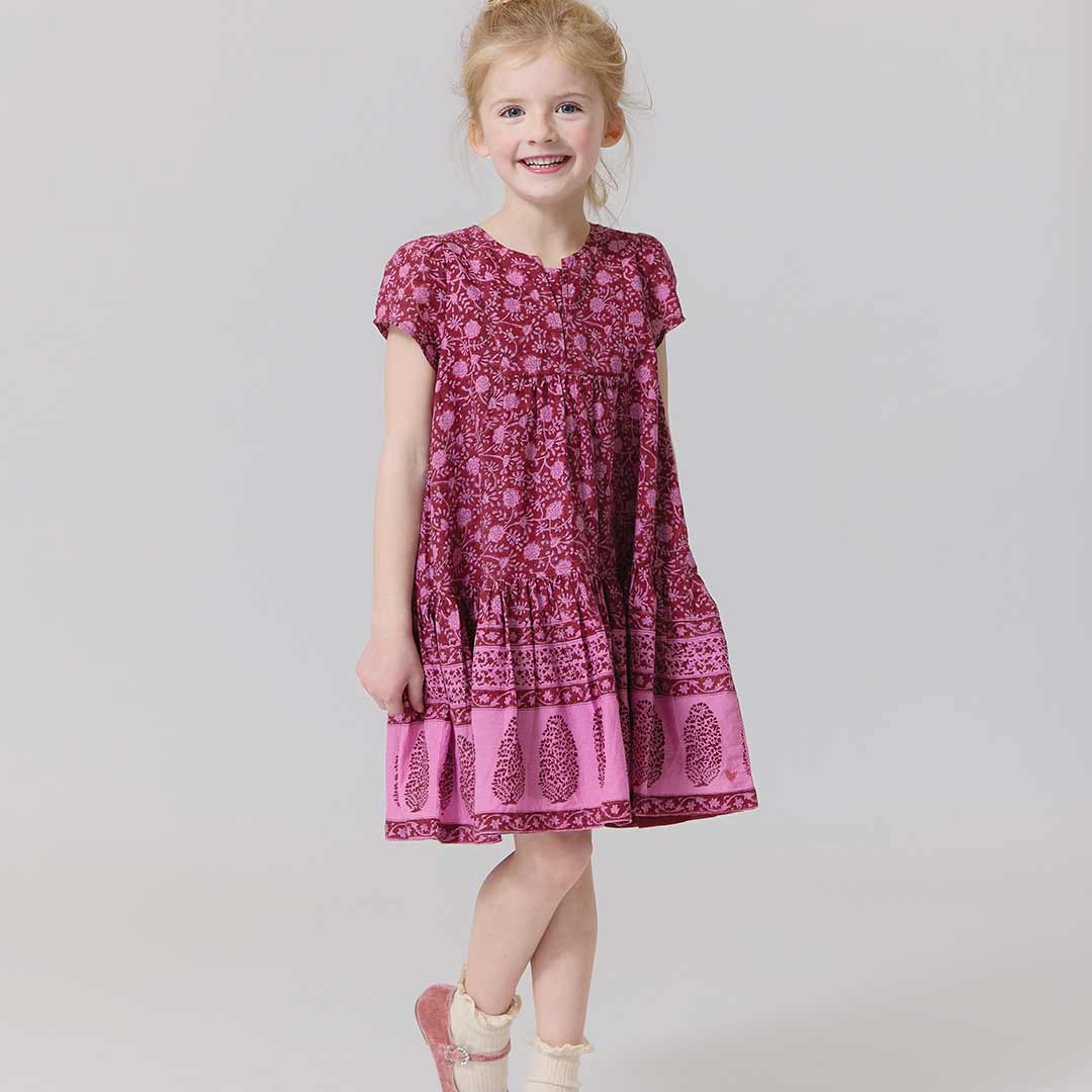 Adele Dress in Burgundy Garden Floral
