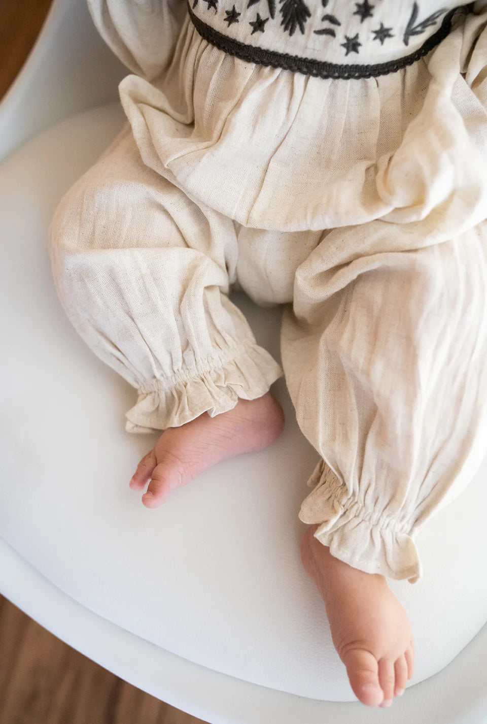 Embroidered Linen Baby Jumpsuit Romper