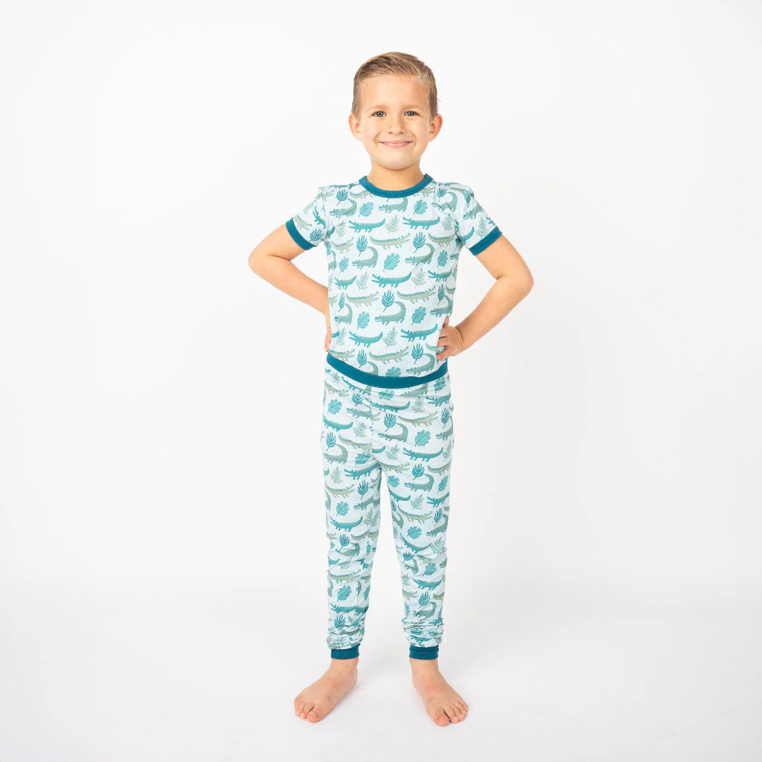Later Gator Bamboo Short Sleeve Kids Pajama Pants Set