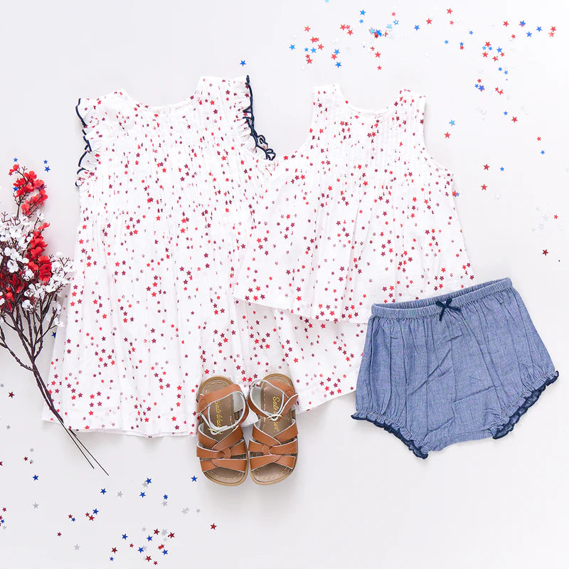 Waverly Dress in Red Ditsy Stars