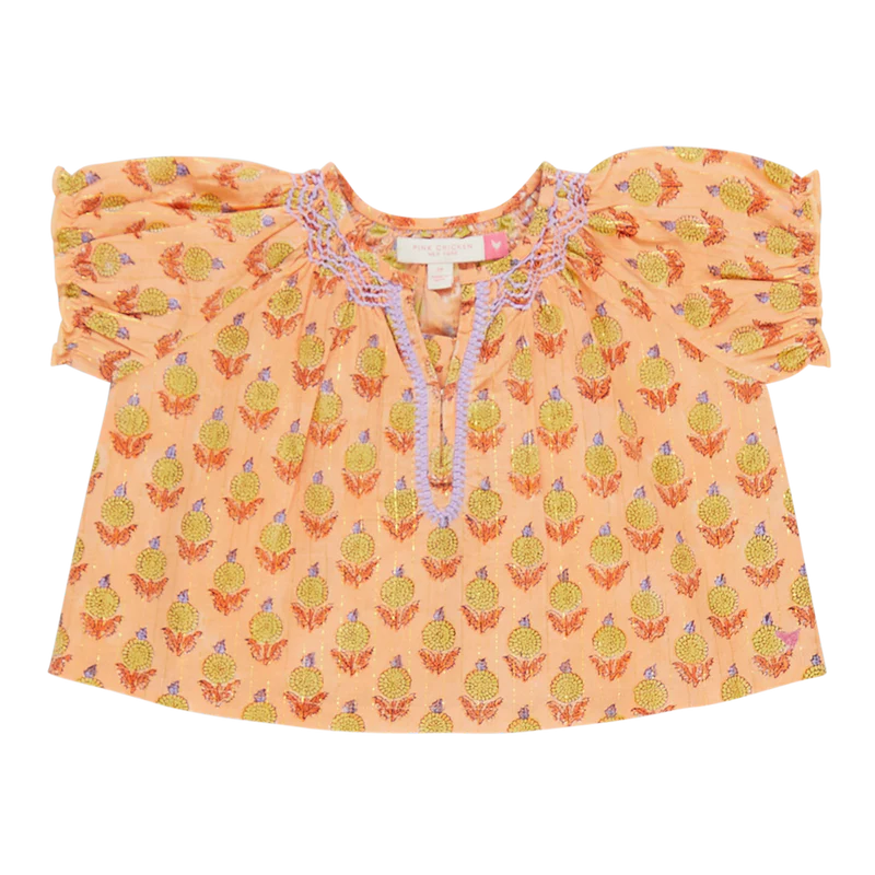 Girls Short Sleeve Ava Top in Orange Dahlia