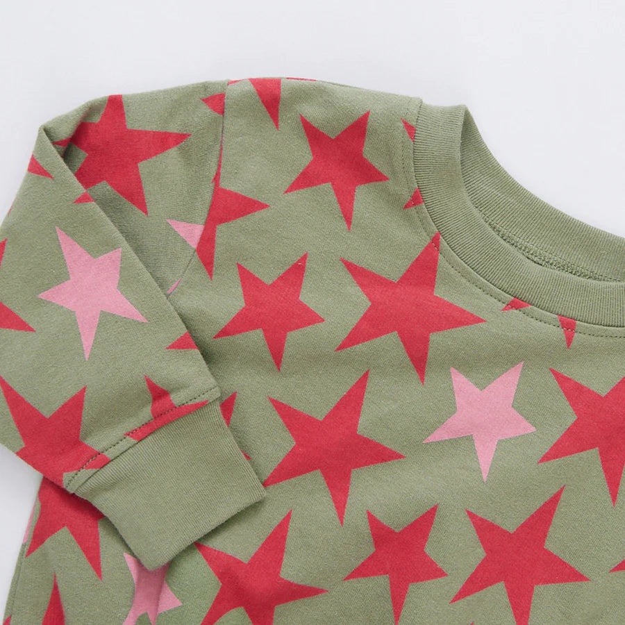 Girls Organic Sweatshirt in Green Star
