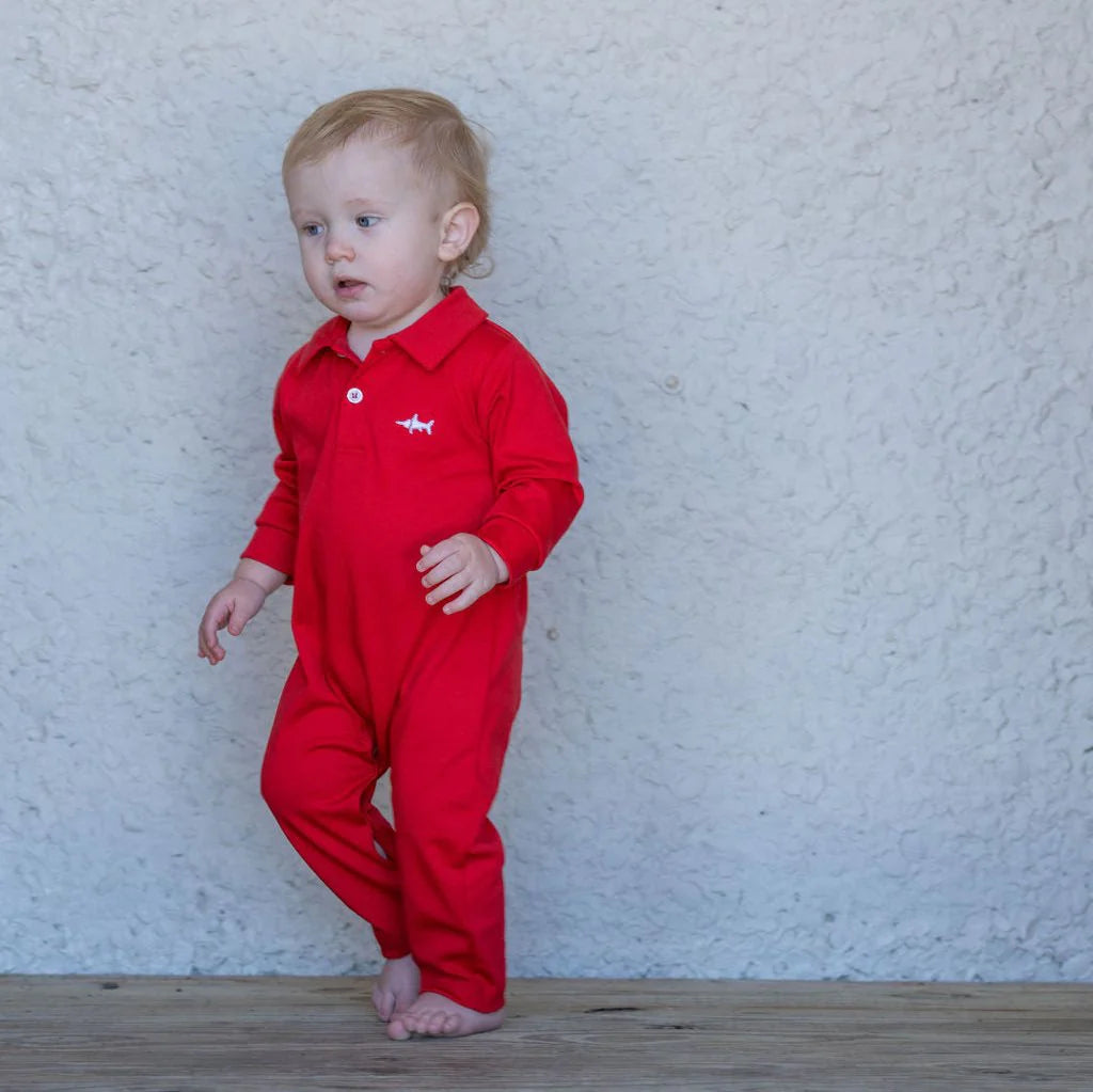 Baby Boy Signature Pima Polo Romper in Red