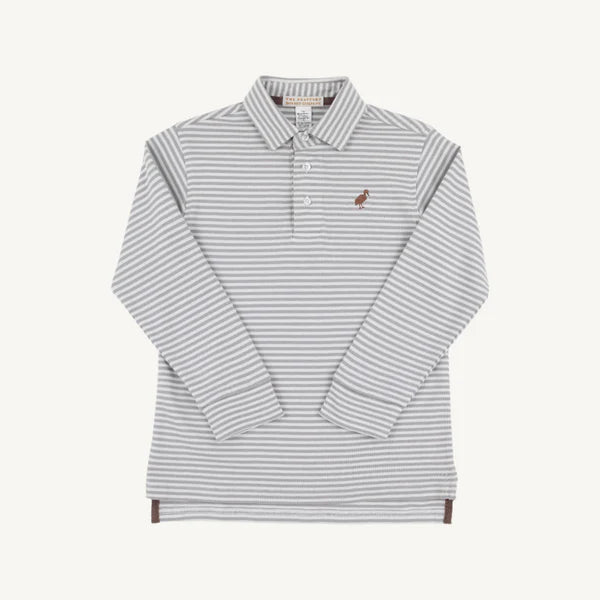 Long Sleeve Prim & Proper Polo in Grantley Gray Stripe