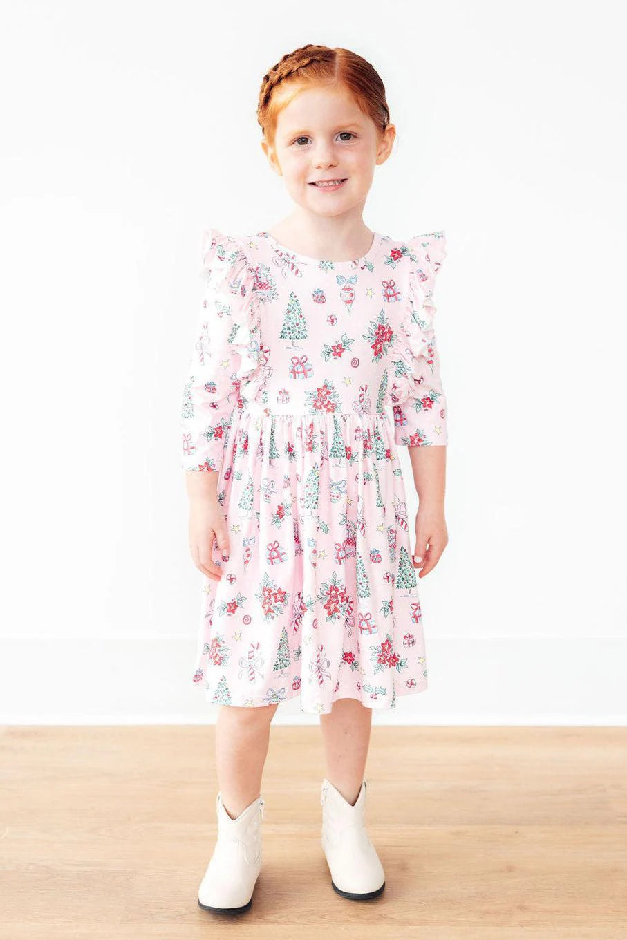 Pink Christmas Ruffle Twirl Dress