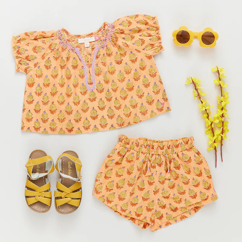 Girls Short Sleeve Ava Top in Orange Dahlia