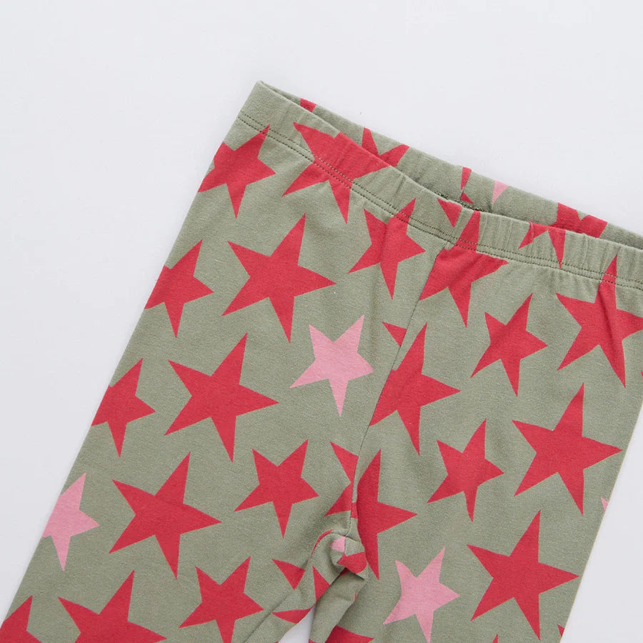 Girls Organic Legging in Green Star