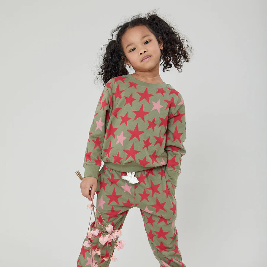 Girls Organic Sweatshirt in Green Star