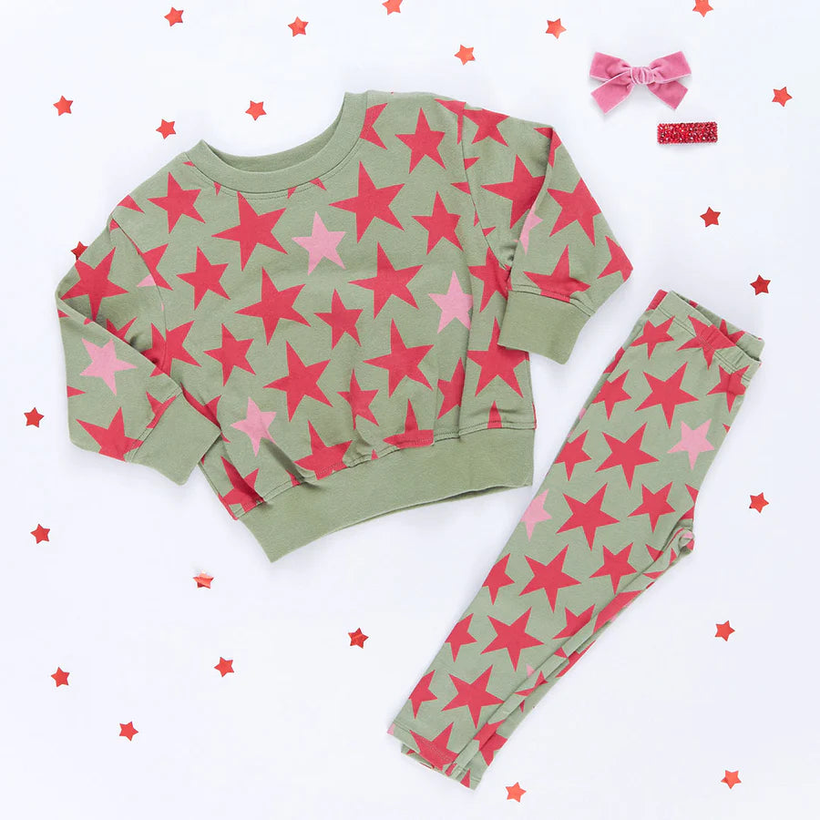 Girls Organic Sweatshirt in Green Star