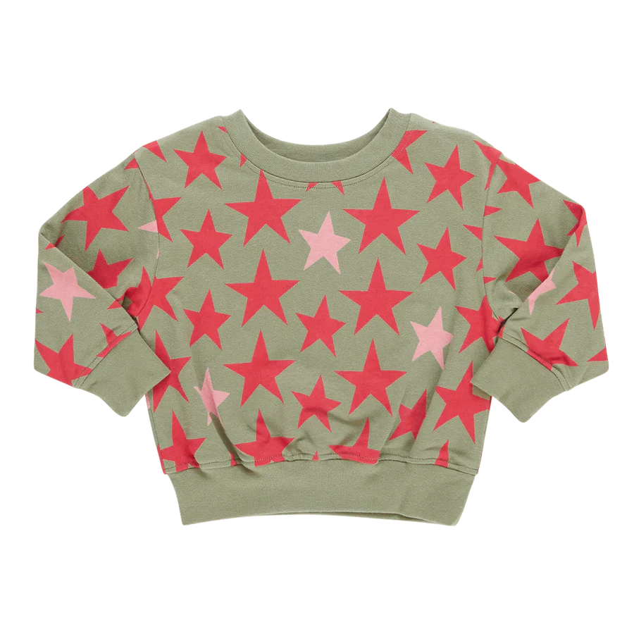 Girls Organic Sweatshirt in Green Star