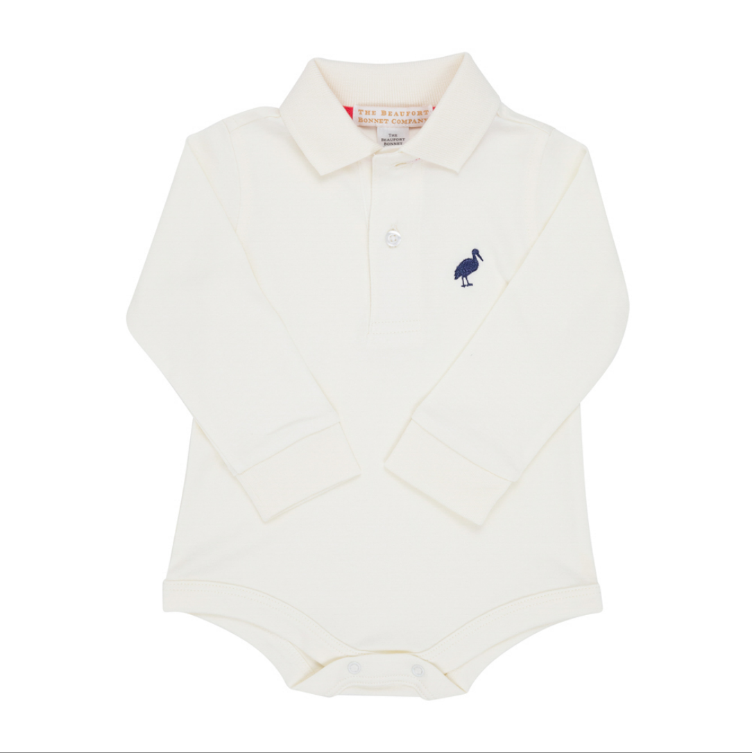 Long Sleeve Polo Onesie in Worth Avenue White