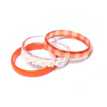 White Daisy + Orange Checkered Bangles (Set of 3)