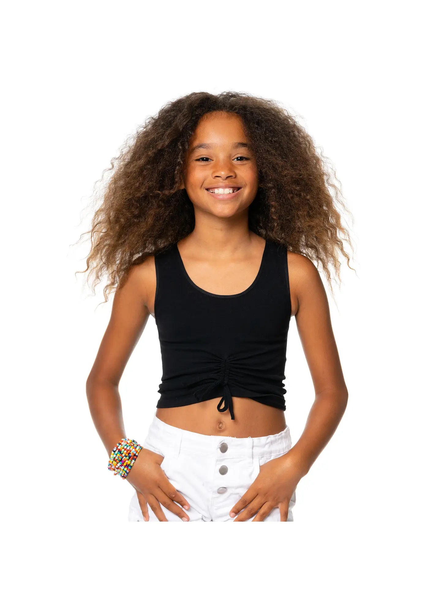 White Sleeveless Top w/ Front Loop & Ruching