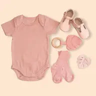Baby Bodysuit Organic Ribbed Cotton Short Sleeve