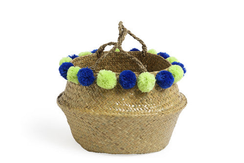 Pom Pom Beach Tote in Navy/Lime