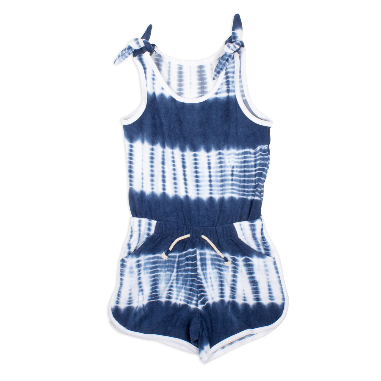 Cotton Terry Tie Dye Romper in Navy