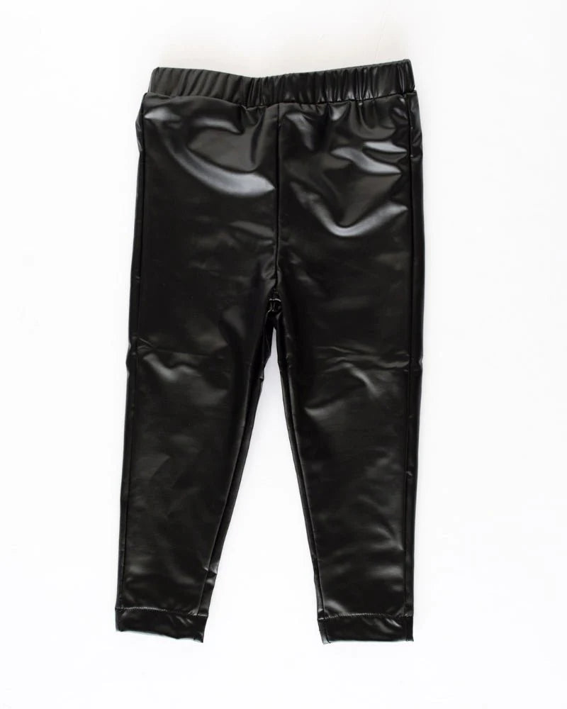 Girls Black Faux Leather Leggings