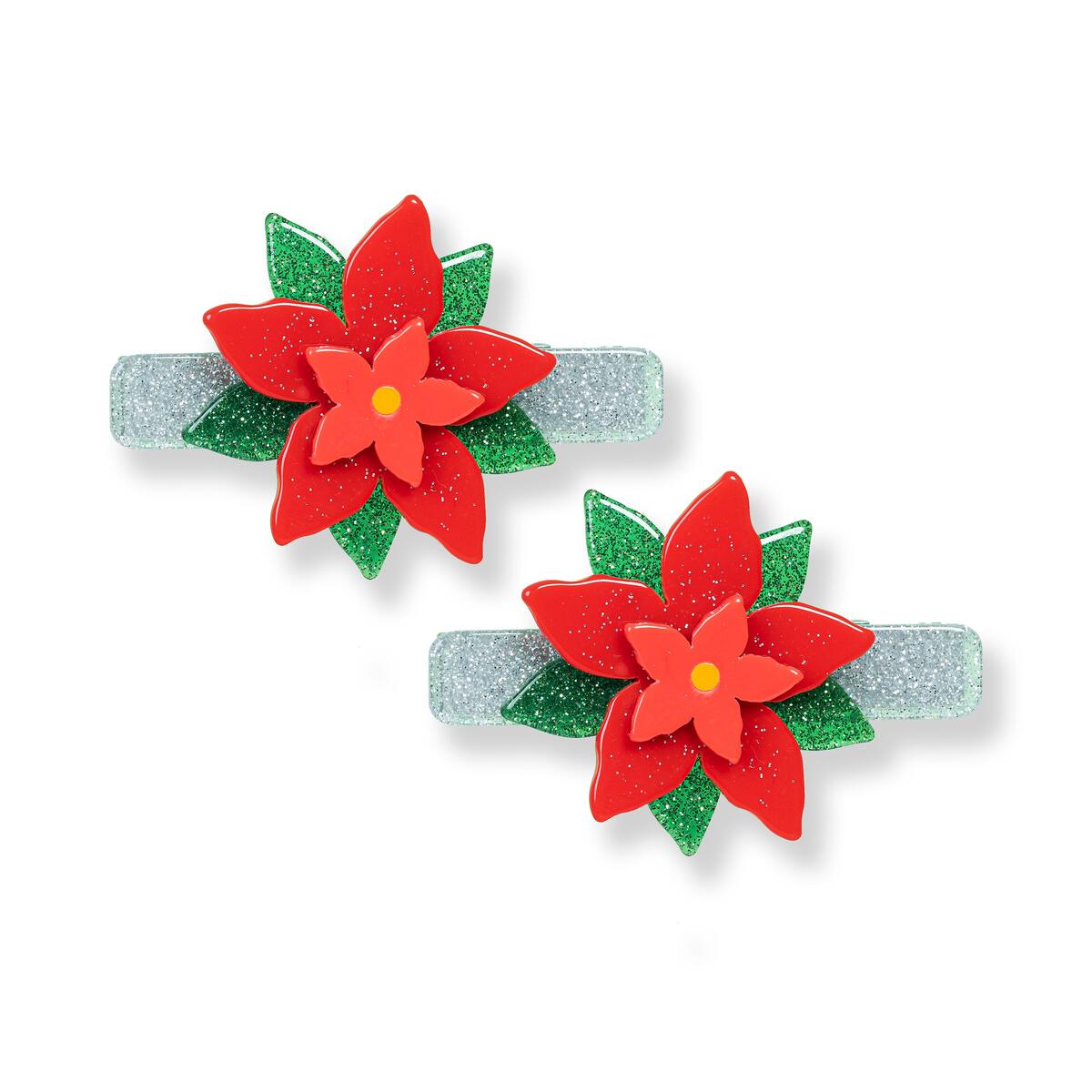 Poinsettia Red Sparkle Alligator Clips