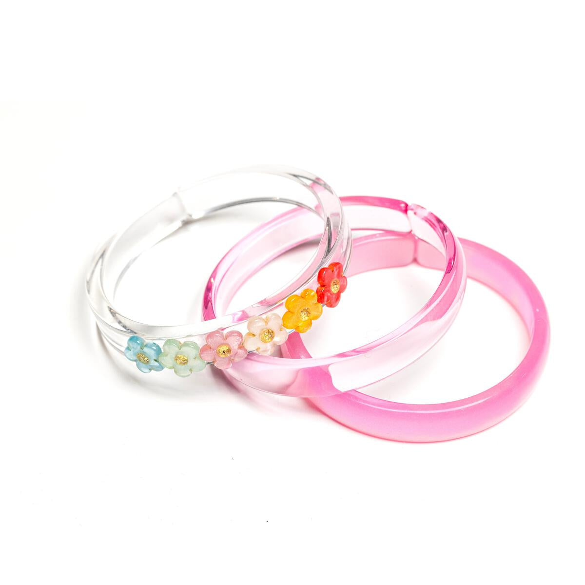 Pearl Colors Flowers + Pink Bangles (Set of 3)