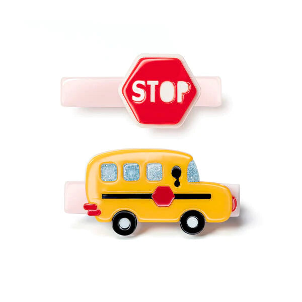 Bus & Stop Sign Hair Clips