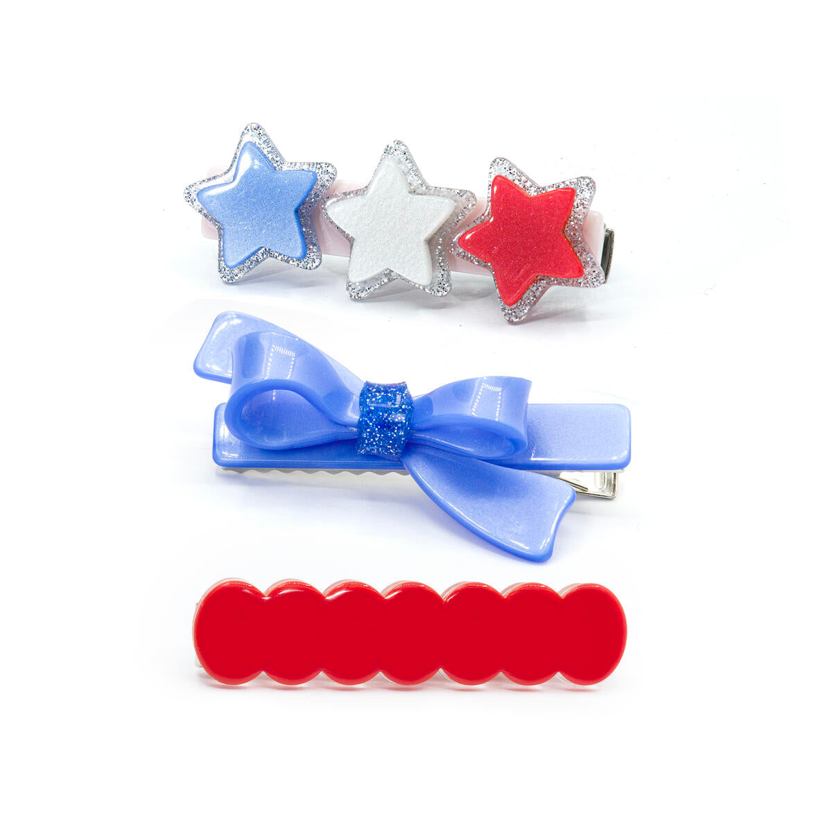 Stars Satin Red White and Blue Hair Clips