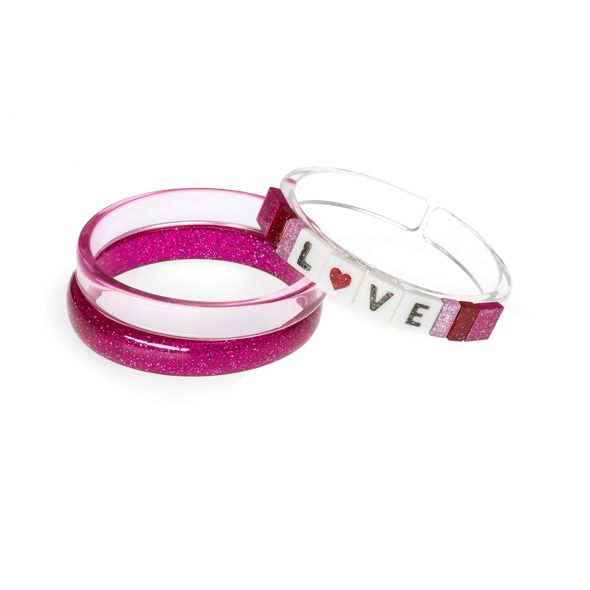 Heart Love Pink Glitter Bangles