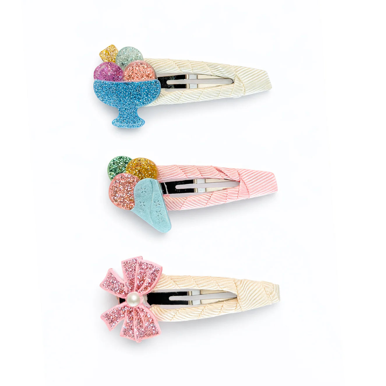 Ice Cream Triple Scoop & Bow Snap Clips