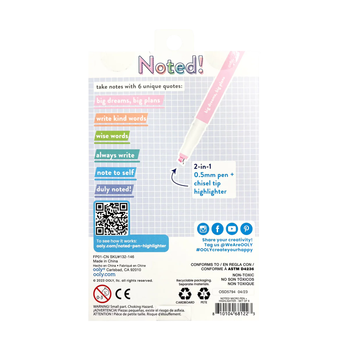 Noted! 2-in-1 Micro Fine Tip Pen and Highlighters - Set of 6