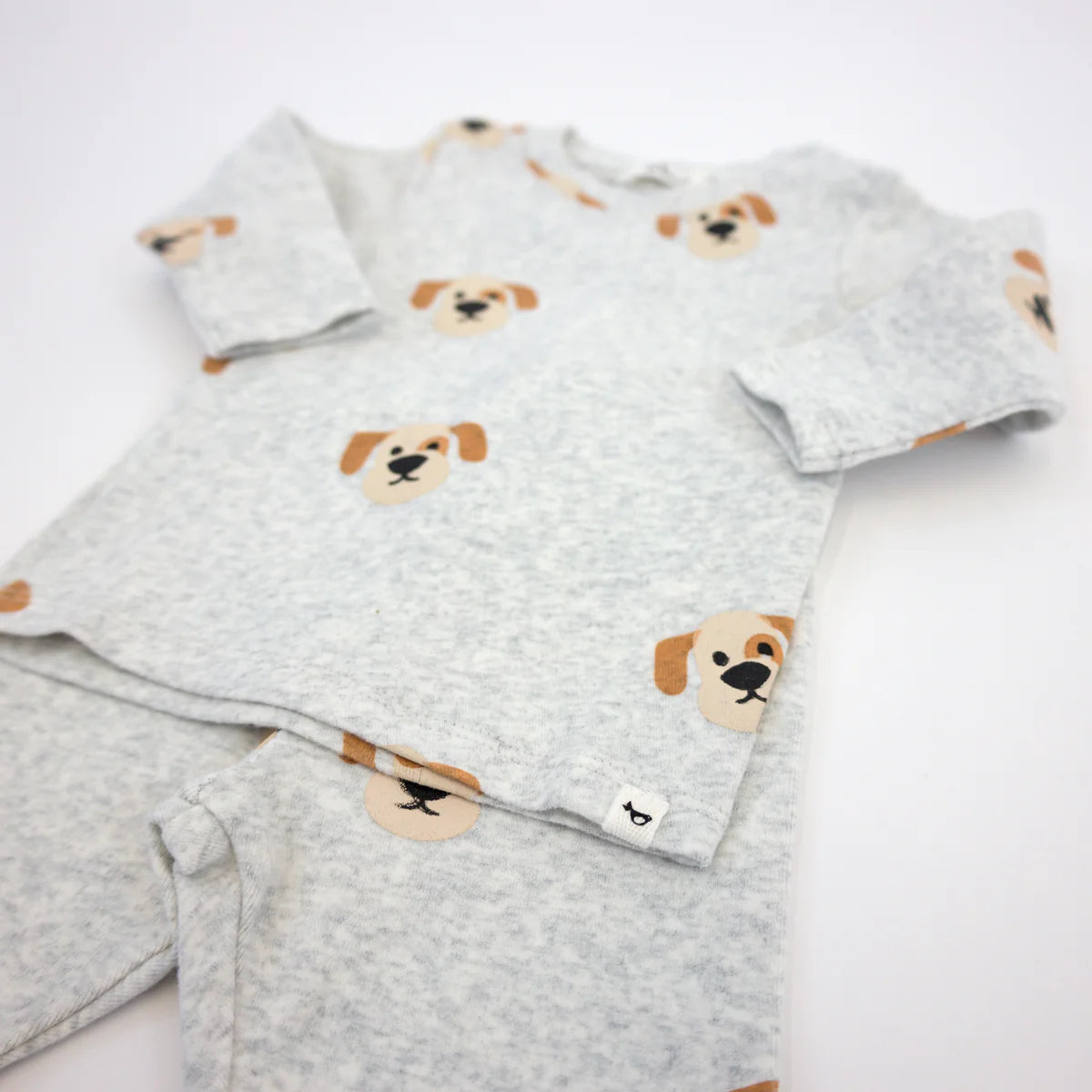 Puppy Faces Print Two-Piece Set in Heather Gray